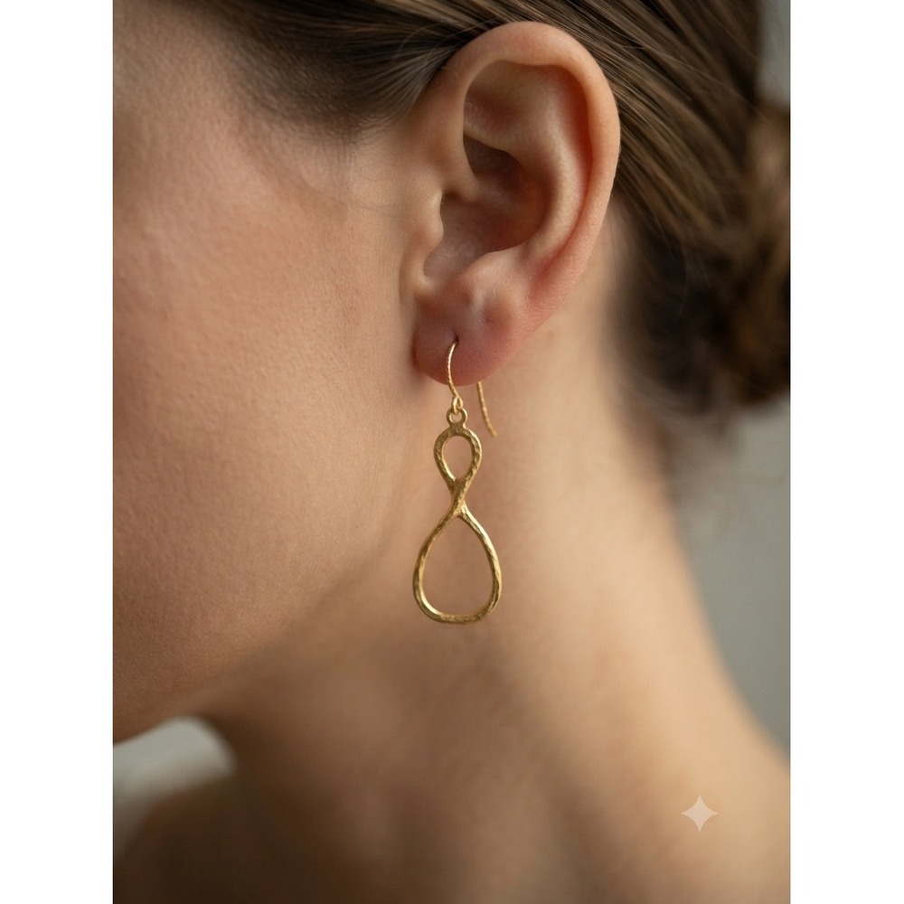 Gold Hammered Infinity Drop Earrings Figure Eight Dangle Minimalist‎ Boho